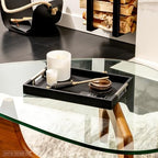 Modern Elegant 17.5"x12" Black Rectangle Shagreen Faux Leather Decorative Tray Ottoman Coffee Table Perfume Living Room Kitchen Serving Tray with Silver Metal Handles for All Occasion's - Image 2