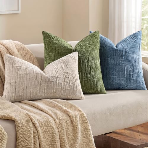 decorUhome Textured Chenille Throw Pillow Covers 24x24 Set of 2 Olive Green - Image 7