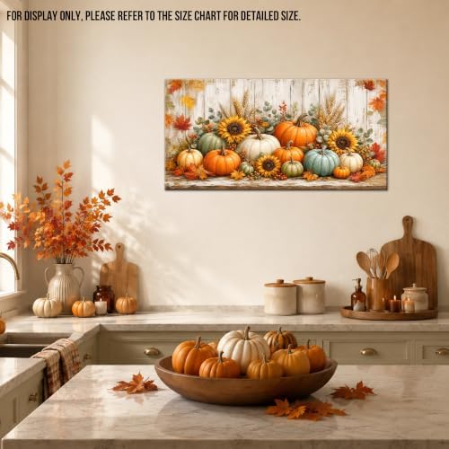 WAXWHELK Pumpkin Fall Canvas Wall Art, Pumpkin Sunflowers Wheat Stalks Maple Leaves Harvest Painting Pictures, Rustic Farmhouse Autumn Thanksgiving Artwork for Living Room Decor (16"x32") - Image 3