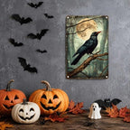Vintage Metal Tin Sign Halloween Raven Full Moon Forest Dark Gothic Wall Art for Home Office 12×16 Inches with Metal Frame - Image 2