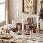 Mumufy 12 Pcs Glass Crystal Taper Candle Holders, 4 Inch Clear Glass Candlestick Holder Fit 0.8 Inch Candles, Crystal Decorative Candle Stand Centerpiece for Wedding, Dining Room, Party(Beads) by Mumufy