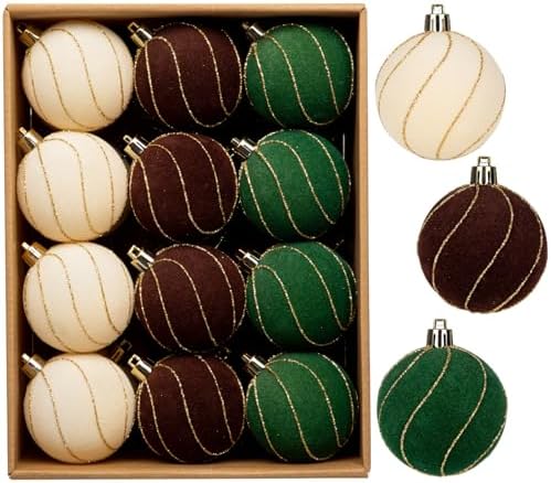 24PCS Velvet Christmas Ball Ornaments Set, 2.36" Shatterproof Baubles for Christmas Tree Decorations, Gold-Lined Hanging Baubles with Velvet Finish for Thanksgiving Holiday Party Décor, Multicolour by Arborus