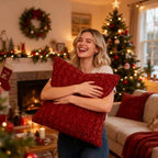 Velvet Pillow Cover 24x24 Textured Bubble Euro Shams Red - Image 2