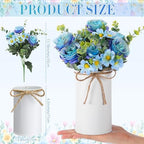 Domensi 6 Sets Wedding Centerpiece for Table Decoration Blue Artificial Fake Rose Flower with Metal Vase Faux Silk Rose Bouquet Floral Arrangement for Bridal Shower Home Dining - Image 4