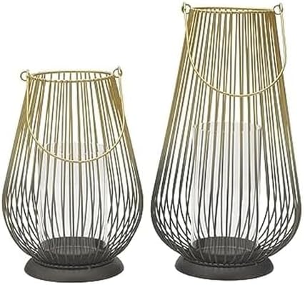 Mikasa Metal Wire Lanterns with Glass Insert, Gold and Black Ombre, Set of 2 by Mikasa