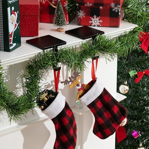 Zhengmy 4 Pcs 2 in 1 Fireplace Stocking and Garland Hangers Heavy Duty Metal Christmas Stocking Holder for Mantle, Two Hooks Hangers for Garland Balls Fireplace Xmas Holiday Party Decoration (Black) - Image 2