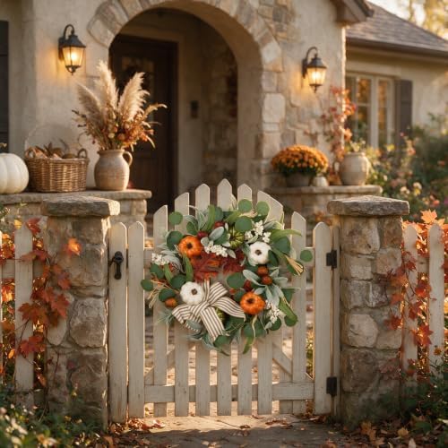 Fall Wreath for Front Door, 22 Inches Autumn Wreath for Thanksgiving Decor - Image 6