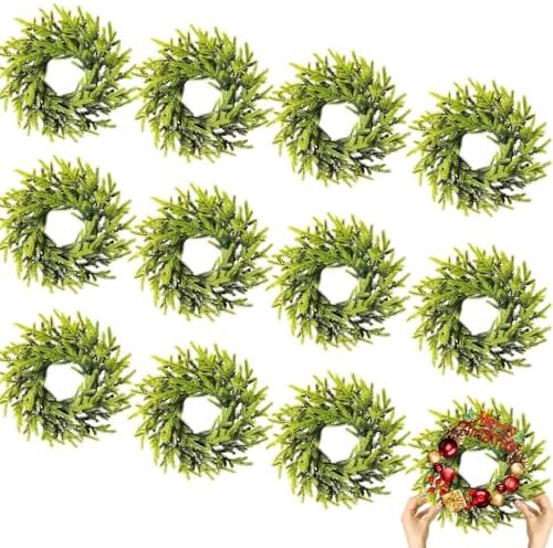12 Pcs Christmas Wreath 10 Inch Green Artificial DIY Faux Plain Wreaths Front Door Green Farmhouse Cabinets Wreath Indoor Outdoor Wall Decor(Pine Needle) by Gosodeny