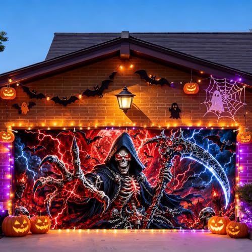 7x16FT Halloween Neon killer Garage Door Banner UV Reactive Fluorescent killer Garage Door Cover Decoration for Hallowen Decoration by FOREVERQUEEN