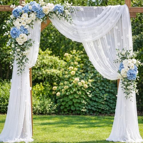 6 Pcs 29x120'' Pearl Tulle Table Runner 10ft Wedding Tablecloth, White - Image 3