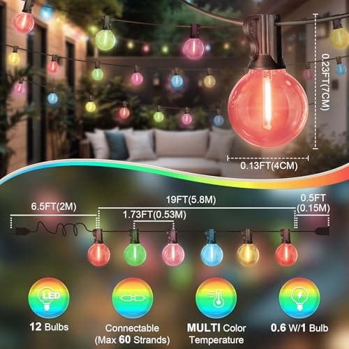 LAMPHOME 2 Pack LED Outdoor String Lights, 26FT Patio Lights with 12+1 Edison Shatterproof Bulbs, UL Waterproof Connectable Dimmable Multicolor Outside Easter Lights for Backyard Porch Decor - Image 3