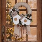Suncalla 20" Winter Farmhouse Wreath Xmas Door Decor Snowflake Gloves - Image 2