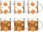 Maxcheck 6 Pack 12 oz Fall Pumpkin Coffee Mugs, Glass Cups Bulk by Maxcheck
