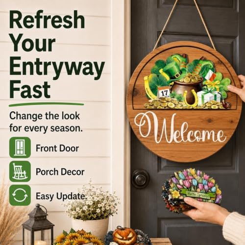 Interchangeable Welcome Sign for Front Door 12 Inch Round Seasonal Decor - Image 3