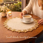 Beaded Placemats for Dining Table Ivory Gold -Set of 2 13 Inches Beaded Placemats Round for Gathering, Thanksgiving - Occasional Decoration and Family Parties Celebrations - Image 5