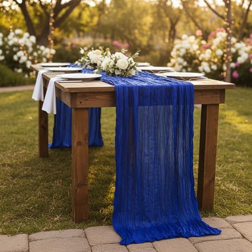 12 Pack Royal Blue Cheesecloth Table Runner 120 Inch Boho Wedding Decor - Image 5