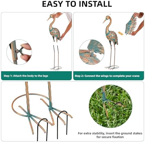 36.8" Blue Heron Garden Statue, Extra-Large Metal Cranes for Yard - Image 4