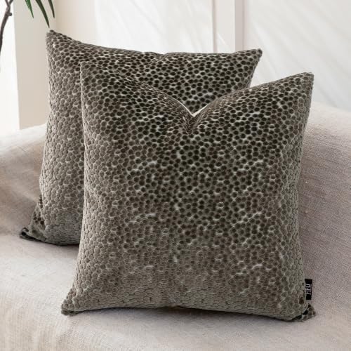 FIFU 22x22 Inch Throw Pillow Covers Set of 2, Jacquard Velvet, Taupe by FIFU