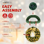 VINGLI 36 Inch Prelit Christmas Wreath, Lighted Christmas Wreath for Front Door, Window, Fireplaces, Indoor Decorate, with 100 LED Lights, 350 Tips, Bow, Pine Cones, Gold Ornaments (Plug-in) - Image 4