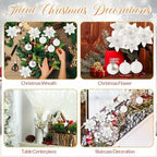 Realspring 72 Pieces Christmas Tree Ornament Set Xmas Assorted Decorations Bulk Glitter Poinsettia Berry Picks Topper Star Sequin Tree Skirts for Home Wreaths Holiday Party Favors (White) - Image 5