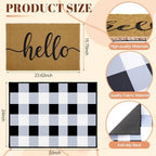 2pcs Layered Doormat Set, Welcome Door Mat for Outdoor Front Door, 16x24 PVC Coil & 24x32 Crystal Velvet Non-Slip Layering Entry Mats for Farmhouse Porch Decoration（Hello, Buffalo Plaid） - Image 2