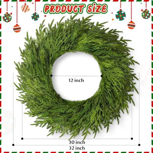 32" Large Cedar Norfolk Pine Wreath for Front Door, Faux Christmas Wreath - Image 6