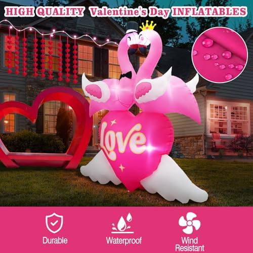 6.6FT Valentines Day Inflatables Pink Flamingos Couple with Love and Heart Decoration, Valentines Blow up Yard Decoration Flamingo Inflatable Built-in 5 LED for Anniversary Valentine Day Wedding Decor - Image 3