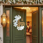Lineshading Eid Ramadan Mubarak Wreaths Ramadan Decorations for Home Front Door Eid Decor Round Metal Hoop Floral Hanging Garland for Wall Window Indoors Outdoor Farmhouse Decor (Classic) - Image 4