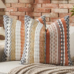 AmHoo Set of 2 Chenille Tufted Striped Textured Boho Throw Pillow Covers Aesthetic Woven Decorative Pillow Case for Couch Bed Sofa Bedroom Modern Funky 18 x 18-Inch Orange Grey - Image 2