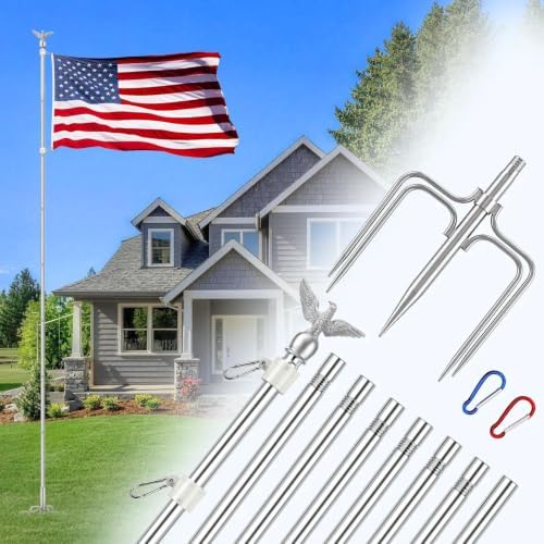 LETSTRY 10 FT In-Ground Flag Pole for Outside House, Heavy Duty Wind Resistant Flagpole with Upgraded 5-Prong Base,Portable Mount Flapoles Kit for Yard, Garden Decor, Residential Commerical, Silver by LETSTRYHOME