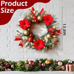 Knitgrip Red Poinsettia Pre-Lit Christmas Wreaths for Front Door - Image 2