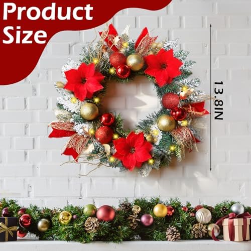 Knitgrip Red Poinsettia Pre-Lit Christmas Wreaths for Front Door - Image 2