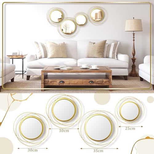 Hicarer 4 Pcs Decorative Wall Mirror Round Modern Circle Mounted Mirror Metal Wall Art Decor for Bedroom Living Room Entryway Dining Room Hallway(Gold) - Image 3