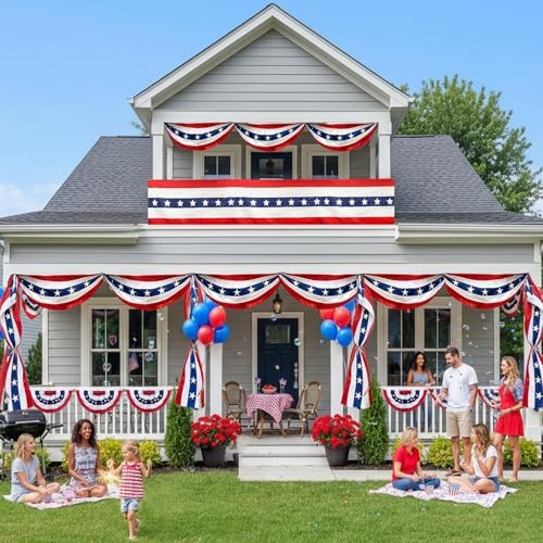 4th of July Decorations - Patriotic Bunting American Flag Banner Outdoor Porch Decor for Independence Day and Memorial Days - Image 4