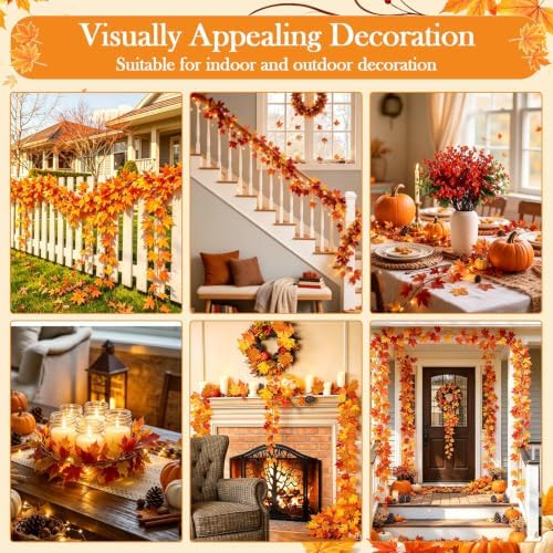 8 Pack Fall Garlands 6.6Ft Artificial Maple Garland for Thanksgiving Décor - Image 6
