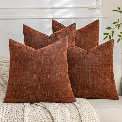 Set of 4 Soft Textured Decorative Throw Pillow Covers 20x20 Inch Cozy Farmhouse Cushion Cover Square Accent Pillow Cases for Bed Couch Sofa Living Room, Rust by Cozoomy