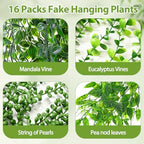 Daifunli 16 Pcs Artificial Hanging Plants Fake Hanging Ferns Plastic Fake Plants for Wall Room Garden Garland Indoor Outdoor Decor No Basket (Eucalyptus,Mandala,String of Pearls,Pea) - Image 4