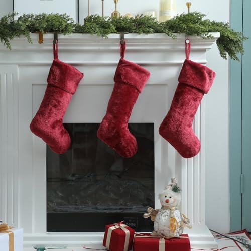 12 Pcs Christmas Stocking 18" Plush,Burgundy - Image 3