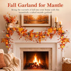 6 FT Fall Garland with 20 Lights & Timer, Pre-lit Lighted Fall Leaves Garland with Pumpkins Pine Cones Berries, Battery Operated Autumn Berry Garland Decor for Mantle Table Fireplace Thanksgiving - Image 2
