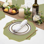 Set of 8 Cotton Linen Placemats, 15x15 Round Scalloped Cloth Table Mats, Embroidery Machine Washable, Wrinkle Resistance Fabric Place Mats for Wedding Summer Baby Shower Party Table Decor-Green - Image 3