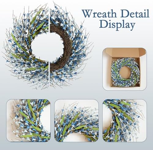 Spring Wreath Door Decoration with Blue Leaves and Forsythia - Image 4
