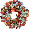 22 Inch Fall Front Door Wreath with Eucalyptus Lamb Ears Leaves and Berries, Autumn Fall Leaves Wreath with White Berries for Indoor and Outdoor, Festival Home Decor by Egolot
