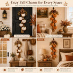 Rustic Wooden Pumpkin Door Hanging with Warm LED Lights, Rustic White Pumpkin Hanging Swag, Fall Decor Gift, Glowing Wreath, Farmhouse Porch Front Door Decoration Home(White Standard) - Image 5