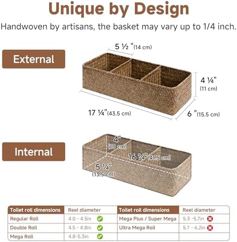 StorageWorks Toilet Paper Basket with Lid, Back of Toilet Baskets, Seagrass - Image 2