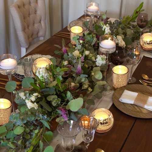 Funnymoom 12 Set Assorted Votive Candle Holders with LED Tea Light Decorative Mercury Glass Votive Tealight Holder Flameless Battery Operated Wedding Centerpieces Bridal Party Table Decoration (Gold) - Image 4