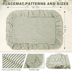 Whaline Vintage Green Cotton Placemats with Ruffle Stripe Kitchen Place Mats for Birthday Party Home Dining Table Decor, Set of 6, 14.5 x 19.7 in - Image 2