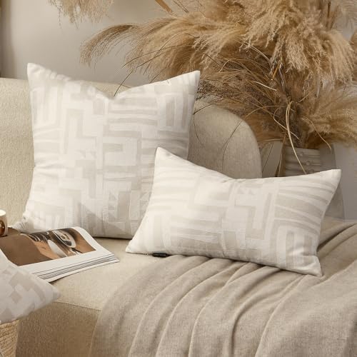 Throw Pillow Cushion Cover 18x18 inches, Double Sided Modern Geometric High Density Jacquard Polyester Pillow Covers for Sofa, Bed, Rattan Chair, Bedroom, Living Room(White) - Image 2