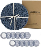 Leetaltree Round Bohemian Woven Paper Placemats Set of 12, Blue by Leetaltree-ArtatEveryTable