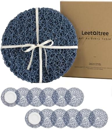 Leetaltree Round Bohemian Woven Paper Placemats Set of 12, Blue by Leetaltree-ArtatEveryTable