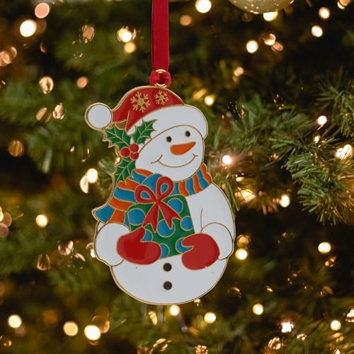 Wallace Wonders of Christmas Gold-Plated Enamel Ornament 2025-16th Edition Annual Collectible Series - Snowman Holiday Motif with Gift Box and Velvet Pouch - Image 3